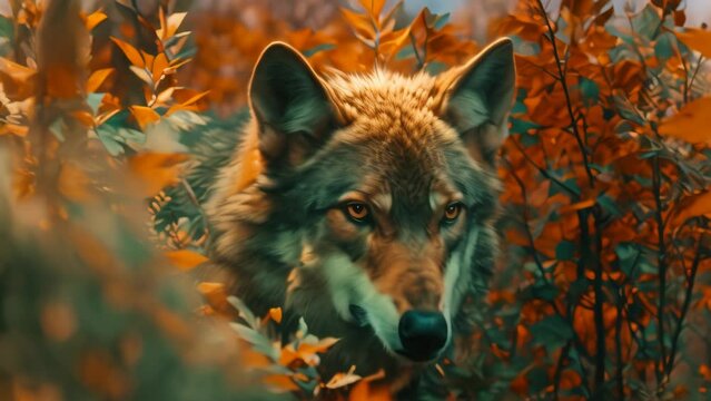 closeup brown and white wolfdog. 4k video animation