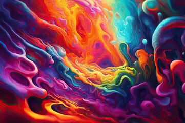 A psychedelic style with rainbow colors patterns, colorful liquid background.
