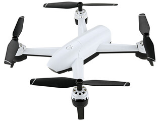 White drone quadcopter isolated on a transparent background.
