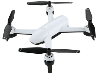 White drone quadcopter isolated on a transparent background.