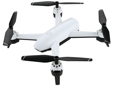 White drone quadcopter isolated on a transparent background.