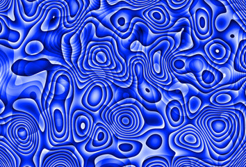 Abstrakcyjna ilustracja w niebiesko białej kolorystyce, różnorodne faliste i owalne kształty - graficzne tło, tekstura