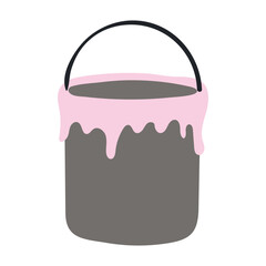 Bucket of paint hand drawn illustration. Flat style design, isolated vector. Easter holiday clip art, seasonal card, banner, poster, element. Fine art, painting, house decoration