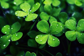 Serene Clover Leaf Dewdrops - Essence of Spring and Luck - Generative AI