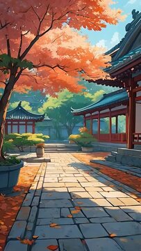 A tranquil sunrise over a peaceful Japanese village minimal japanese art