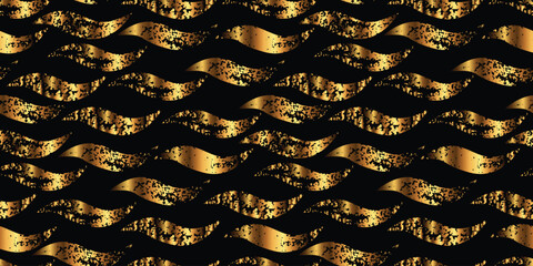 Gold grunge waves .Seamless pattern.Vector illustration.
