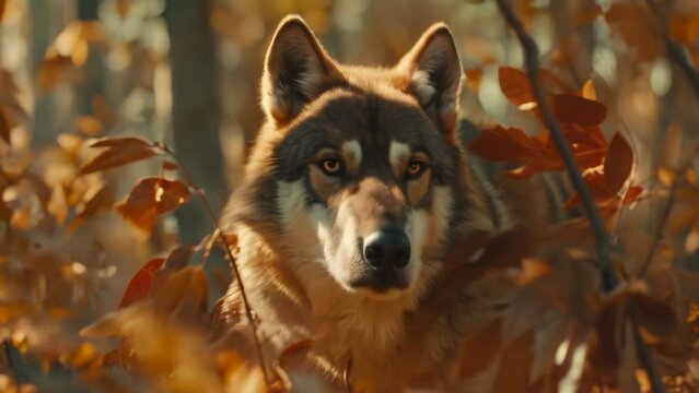 closeup brown and white wolfdog. 4k video animation