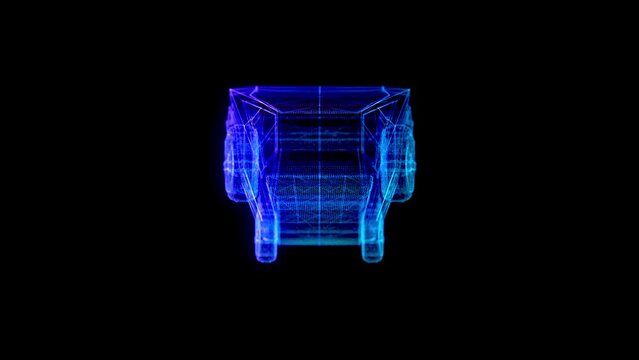 Cyber car. Futuristic super truck. Low poly wireframe Polygonal Video Footage with connected dots and blue bright light. Electric fast car on black background. Digital 4k in cyberpunk style.