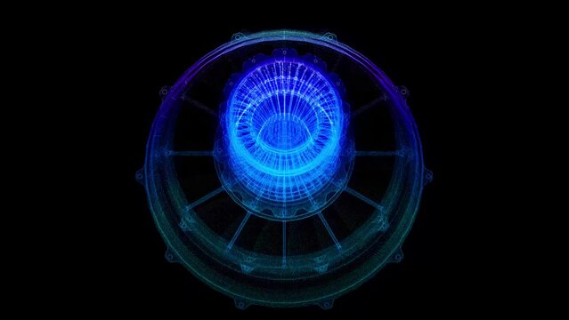 High-Tech Advanced Technology Concept. Futuristic Airplane Engiane Looping Rotate of Plane Turbine.