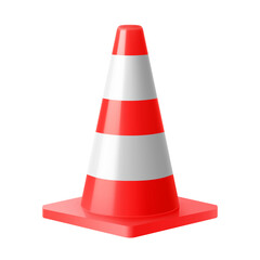 Plastic red road cone. White striped traffic cone isolated on white background. Safety traffic. Security warning. Realistic 3d vector illustration