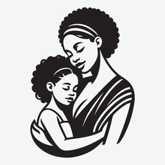 Beautiful Mother and Cute Baby Vector Illustration. Mom holds, Kiss, and Play silhouette 