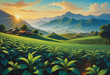Image of a terraced tea plantation in the countryside