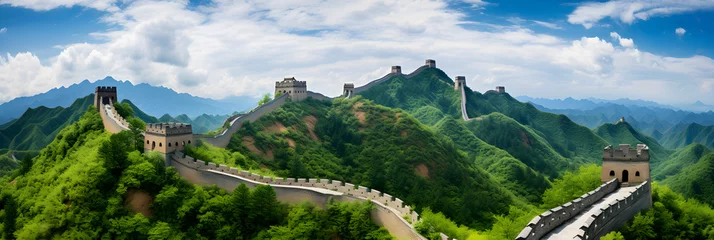 Photo sur Aluminium Mur chinois The Serpentine Great Wall of China – An Image of Resilience and Grandeur in Tranquil Setting