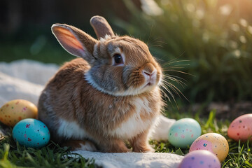 colorful Cute easter bunny rabbit and cute smile