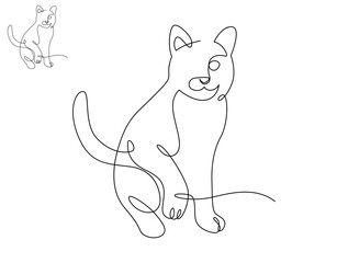 Continuous line drawing cat sitting. Front view single linear decorative design concept. Editable stroke vector illustration, Cat in one line for logo, Advertising.