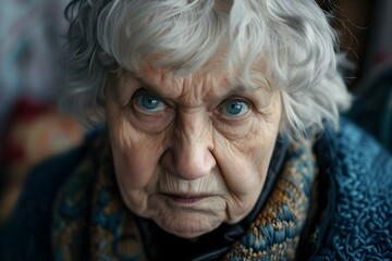 Portrait of a very angry older woman - obrazy, fototapety, plakaty