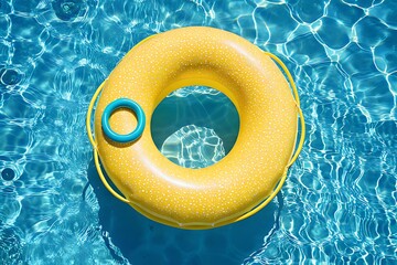 Water pool summer background with yellow pool float ring