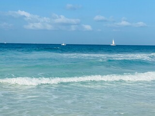 Caribbean blue waters with sailboats in Barbados