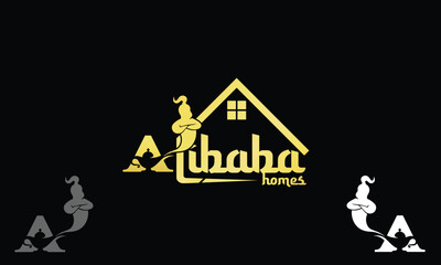 Alibaba A Letter House Genie Real Estate Logo With Vector House Monster With Fang Logo
