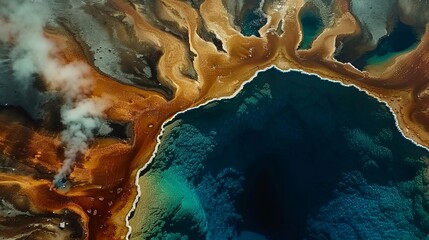 Obraz premium View of a Yellowstone National Park hot spring from above