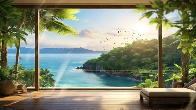 View of tropical resort animated background. seamless looping video animation background