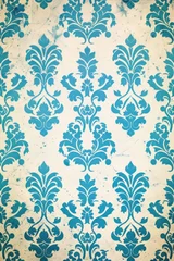 Poster Blue wallpaper with damask pattern © Lenhard