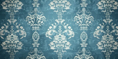 Blue wallpaper with damask pattern - obrazy, fototapety, plakaty