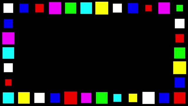 Colorful squares decorative frame on plain black background