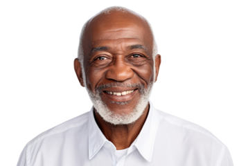 Smiling African American elderly man with grey beard, cut out