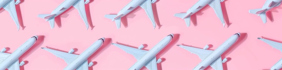 Pink skies and plane delights a pattern for the travel enthusiast,  creative composition summer travel vacation pattern background