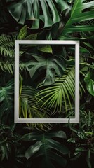 Nature's frame within a frame tropical leaves and artistic depth, creative layout card note nature concept