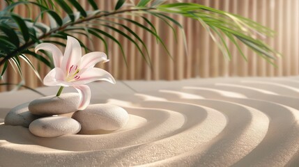 sand, lily and spa stones in zen garden