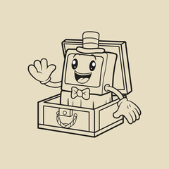 Illustration silhoette mascot music box with a happy face and limbs that can move along with the melody, part 1