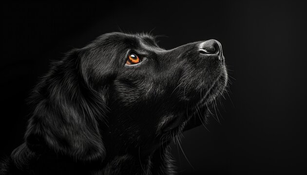Black wallpaper. Portrait of a black Labrador Retriever on a black background