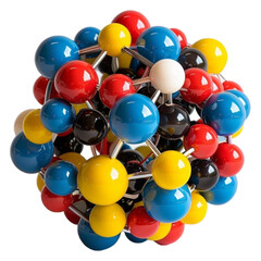 Colorful molecular structure model, 3D render, isolated on transparent background