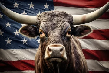 Möbelaufkleber A large bull against the background of the American flag as a symbol of the state of Texas. Revolution or bullfight concept © Sunny