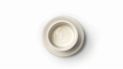 Bowl of cream on white background, top view