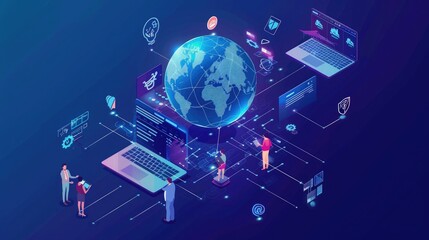 Concept of connecting information to the world by internet technology, online transaction, big data, online marketing, internet of things hard
