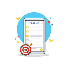 Todo List in Smartphone with Target Symbol Vector Illustration. Work Process Concept Design
