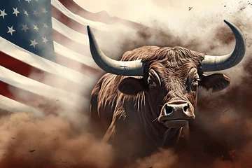 Tragetasche A large bull against the background of the American flag as a symbol of the state of Texas. Revolution or bullfight concept © Sunny
