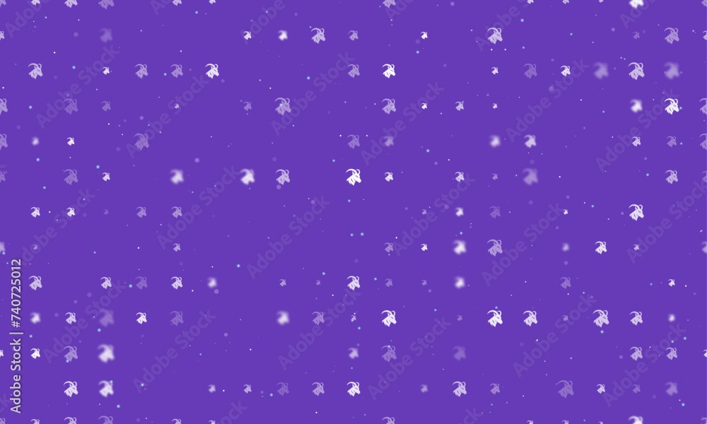 Poster seamless background pattern of evenly spaced white goat's head symbols of different sizes and opacit