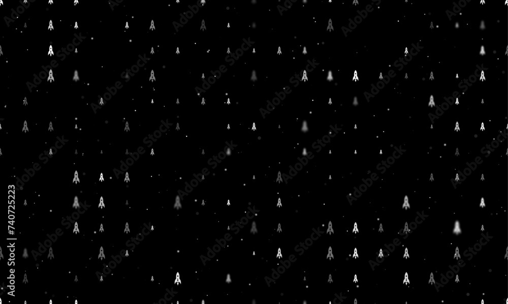 Poster seamless background pattern of evenly spaced white rockets of different sizes and opacity. vector il