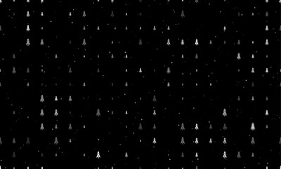Seamless background pattern of evenly spaced white rockets of different sizes and opacity. Vector illustration on black background with stars
