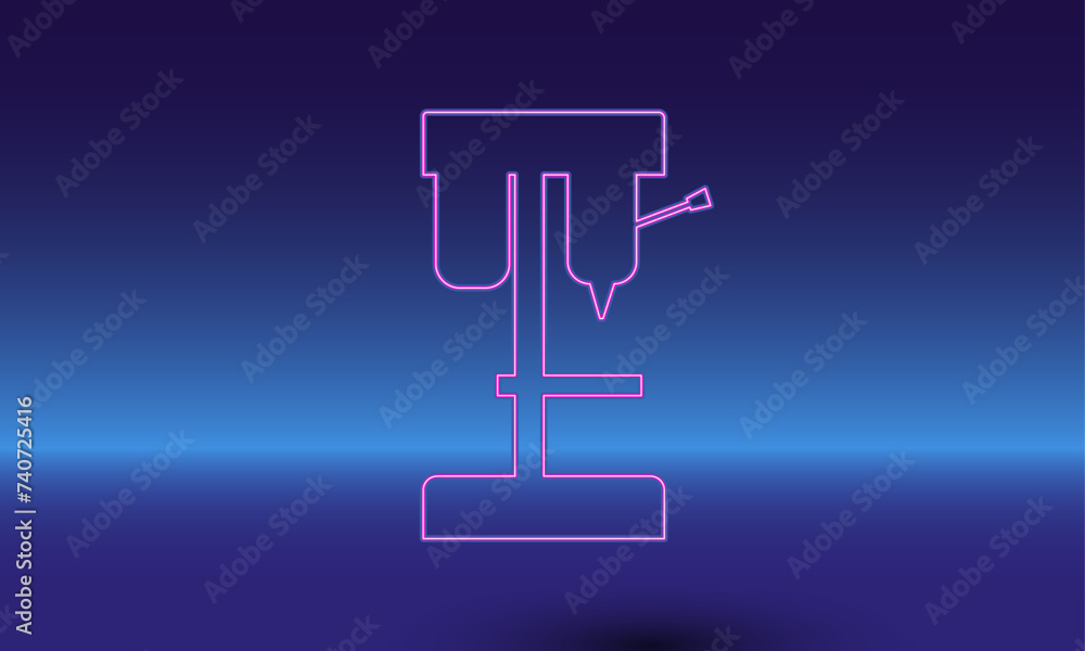 Poster neon boring mill symbol on a gradient blue background. the isolated symbol is located in the bottom 