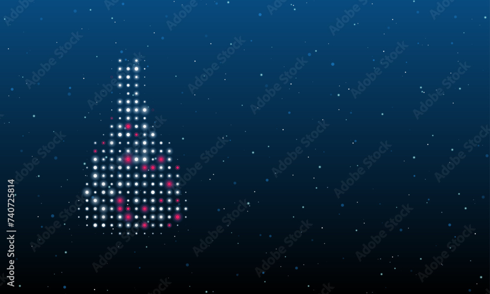 Poster on the left is the princess symbol filled with white dots. background pattern from dots and circles 