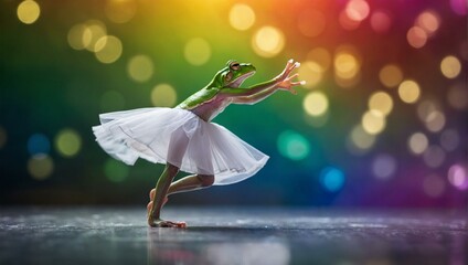A graceful leap into the year, this frog dons a tutu and takes to the outdoor stage for a february day of ballet-inspired dancing - obrazy, fototapety, plakaty