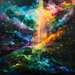 luminescent lightscapes, god rays, aurorapunk, visionary artist, colorful surrealism