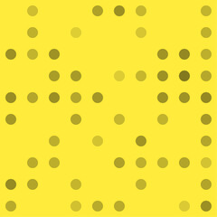 Abstract seamless geometric pattern. Mosaic background of black circles. Evenly spaced big shapes of different color. Vector illustration on yellow background