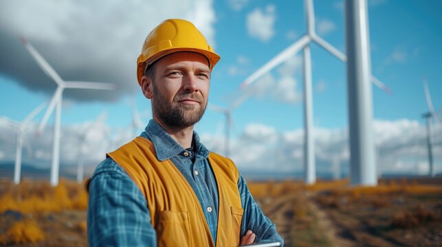 Remote Monitoring. Using a tablet connected to the wind turbine's monitoring system, the engineer remotely monitors turbine performance and identifies any potential issues from a central control room