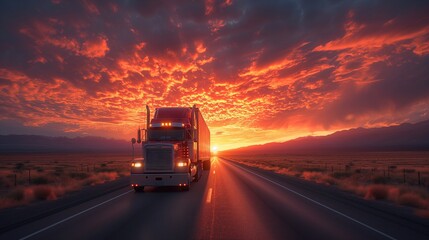 Fototapeta na wymiar Embarking on a cross-country odyssey, a cargo truck embarks on a journey that spans vast distances and diverse landscapes, capturing beauty and grandeur of the open road